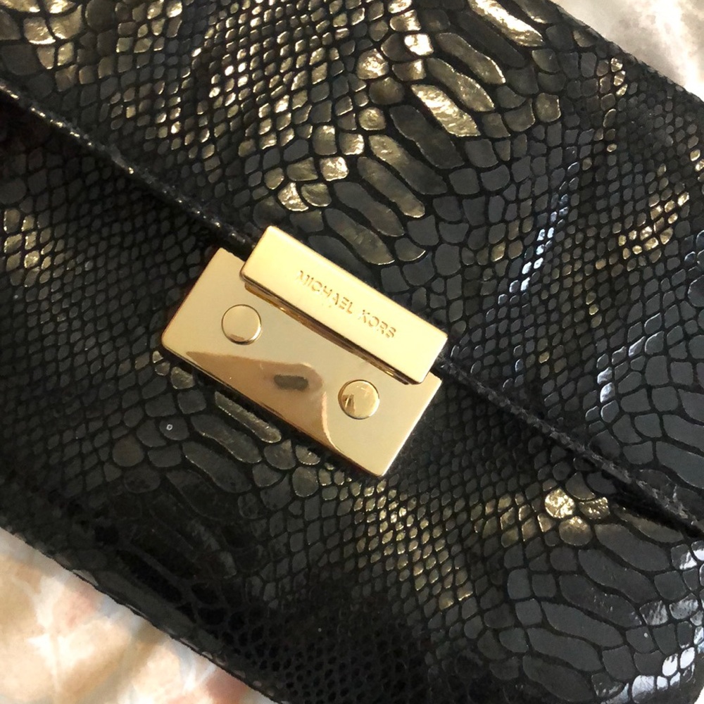 Michael Kors Black Python Print Clutch W/ Chain - image 5